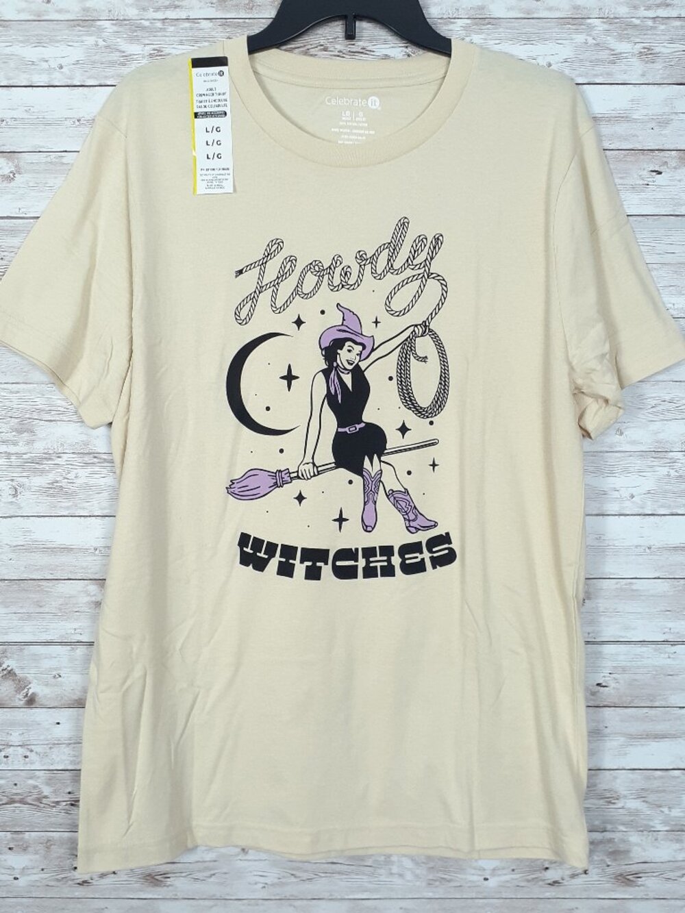Halloween Adult Crew Neck T-Shirt L Tee Howdy Witches Cowgirl Witch 988A